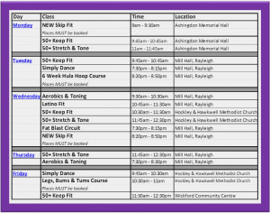 This is our Brand New Class Timetable starting Tuesday 2nd September ...