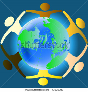 People of various races holding hands across the globe - concept for ...
