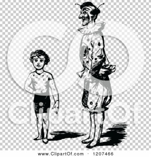 Clipart of a Vintage Black and White Circus Boy and Clown - Royalty ...