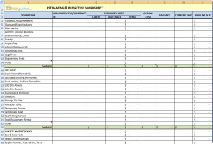 Sample of Estimating Worksheet: CLICK TO ENLARGE