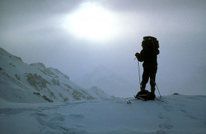 Cross country skier in Alaska's Arctic National Wildlife Refuge. The ...