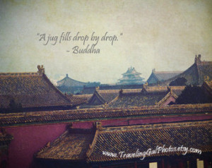 art print quotes trav el photography red roofs China grey sky ...