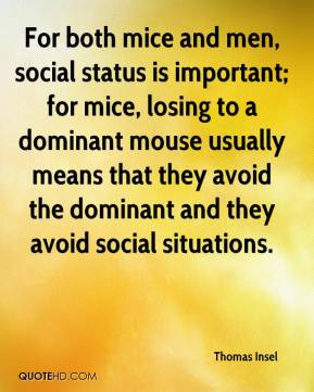 For both mice and men, social status is important; for mice, losing to ...
