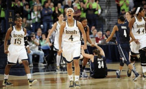 Notre Dame guard Skylar Diggins (4) celebrates a steal and the ...