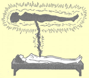 An image of the Astral body floating above the physical, joined by the ...