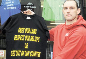ARREST THREAT: Matthew Taylor and the T-shirt police have forced him ...