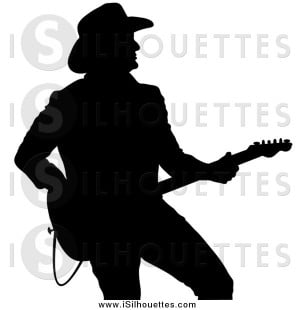 Clipart of a Silhouetted Country Western Music Guitarist