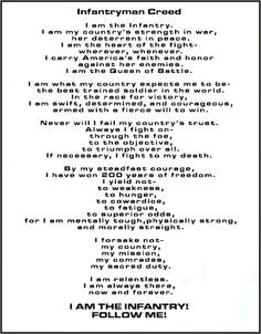 Infantryman's Creed, US Army Infantry; once you earn the right to say ...