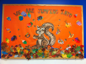 jumping into fall bulletin board