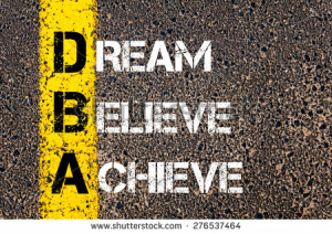 Dream, Believe, Achieve motivational quote. Yellow paint line on the ...