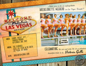 Bachelorette Party in Las Vegas vintage, retro invitation pinup girls ...