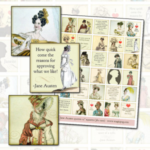 Jane Austen Quotes and Regency Era Fashion 1.5 inch square 38mm ...