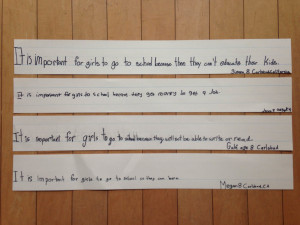 five hand written quotes from a third grade class about why girls ...