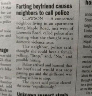 Farting boyfriend causes neighbors to call police…