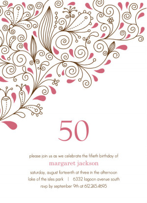 Pink Floral Vines 50th Birthday Party Invitation