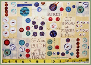 RARE 1994 ALEXANDER HENRY SEWING THEME BUTTONS SAYINGS WORDS FABRIC FQ ...