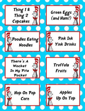 Dr Seuss Birthday Party food cards