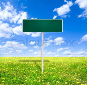Empty green road sign on summer background, focus point on sign, stock ...