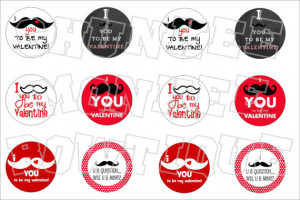 Mustache Valentine Sayings bottlecap image sheet