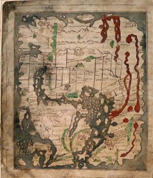 11th century Anglo-Saxon World Map, called the Tiberius Map