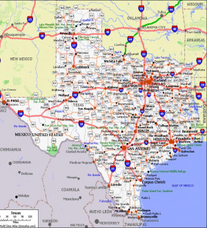 Texas Road Map with Cities and Towns