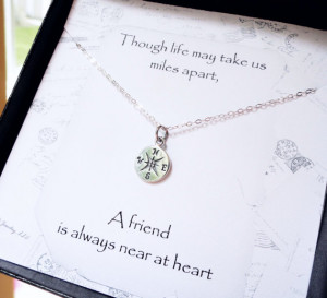 Compass necklace, Friendship card, silver compass charm, Friendship ...