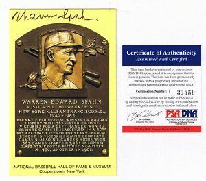 WARREN SPAHN AUTOGRAPH GOLD HALL OF FAME POST CARD PSA . $54.99. THIS