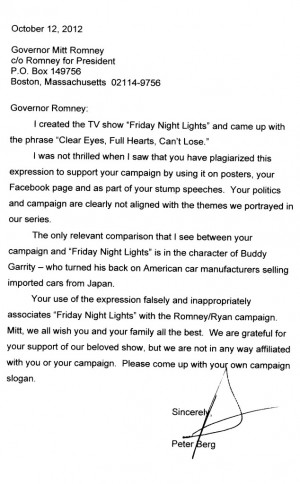 ... Night Lights Creator Peter Berg Accuses Mitt Romney of Plagiarism