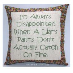 Funny Cross Stitch Pillow Cross Stitch Quote Brown by NeedleNosey