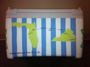 painted cooler... map (new jersey to louisiana?)
