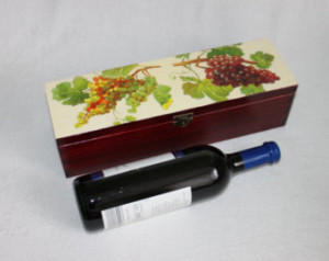 Single Bottle Wooden Wine Box with Green and Red Grapes, Wedding Gift ...