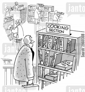 ... cartoon humor: Maths books in the cooking section of a library