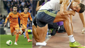 Ronaldo running and showing off his legs.