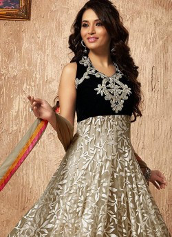 Black And Maroon Net Embroidered Kasab Work Velvet Anarkali Suit