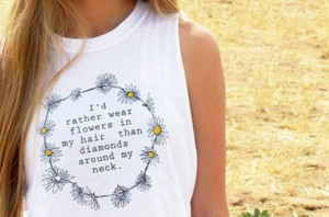 ... top white tank top floral daisy headband top quote on it hippie boho
