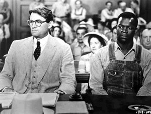 Atticus Finch (Peck) defending Tom Robinson (Peters).