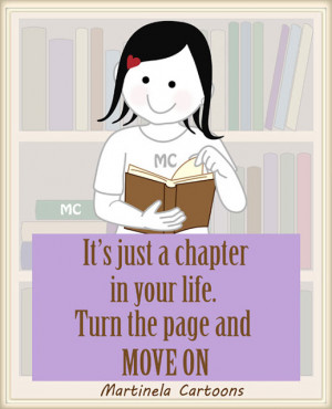 Illustration of a woman turning the page of a book, quote reads 
