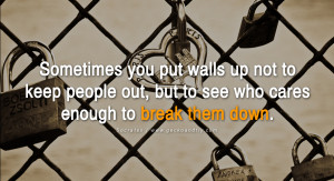 Sometimes you put walls up not to keep people out, but to see who ...