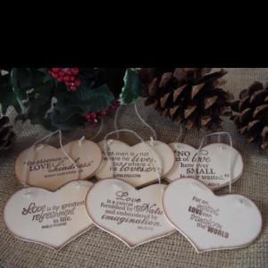 Vintage love quotes Christmas ornaments.