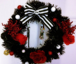 ... Jack Skellington Sally ornament Red/Black Holiday Wreath. $54.99, via