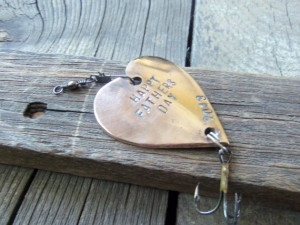 Happy Fathers Day Handstamped Antiqued Copper or Brass Heart Fishing ...