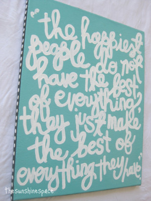 Happy teal and white hand-painted quote on canvas
