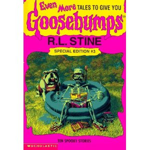 ... , featuring Curly, the Goosebumps mascot, reading a Goosebumps book