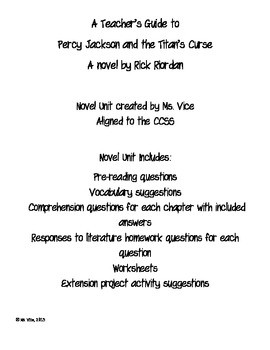 Novel Unit for Percy Jackson and the Titan's Curse