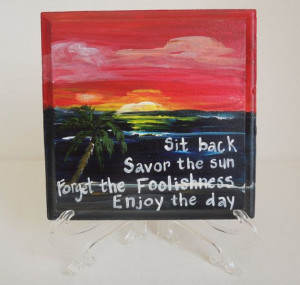 5x5 Original beach sunset painting with quotes on by PaintedSea, $14 ...