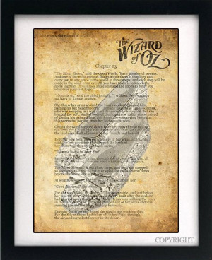 Wizard of Oz Dorothy Ruby Slippers Quote Art Book Print - A3 or A4 ...