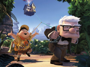 ... 'UP' where kid Russel is assisting elderly Mr Fredrickson Pixar/ UP