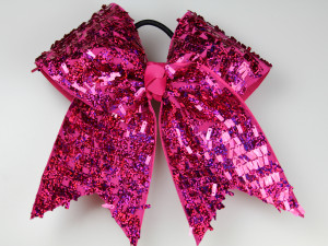 Large Sequin Cheer Bow Hot Pink Shingle Sequin