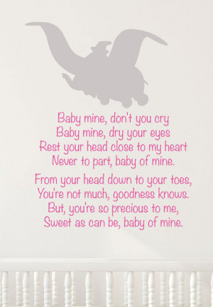 Dumbo Wall Decal Lullaby Decal Baby Mine Song Nursery Decor Children's ...