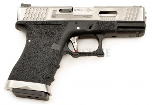 6mm WE Glock 19 Custom Silver Slide GBB Pistol RIF